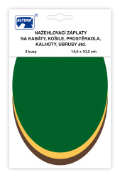 Nažehlovací záplaty jednobarevné ovály 3 ks - tm.zelená béžová tm.hnědá